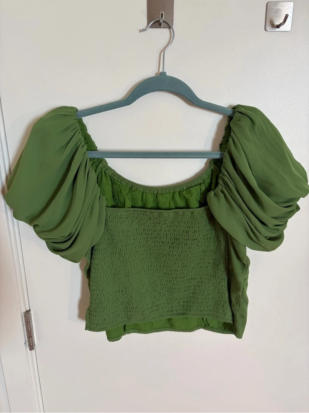 Abercrombie & Fitch Olive Green Puff-Sleeve Blouse